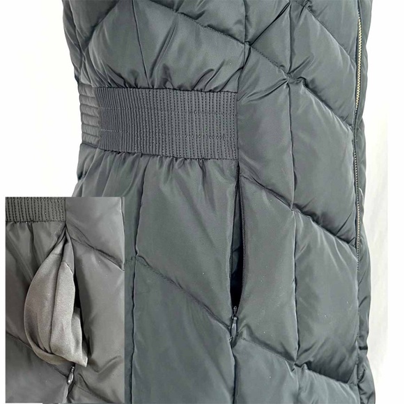 COLE HAAN Women Medium Gray Chevron Quilt Faux Fur Hood Taffeta Down Puffer Coat - Picture 6 of 11